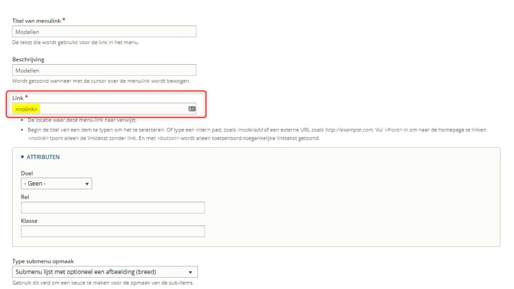 Stap 2 megamenu instellen