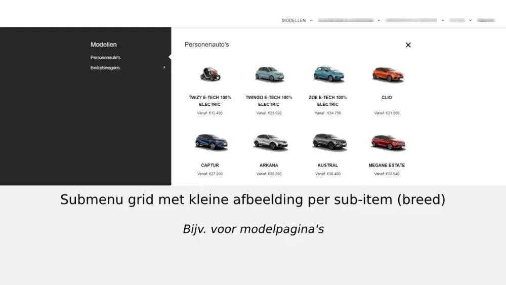 Submenugrid met kleine een afbeelding per sub-item (breed)