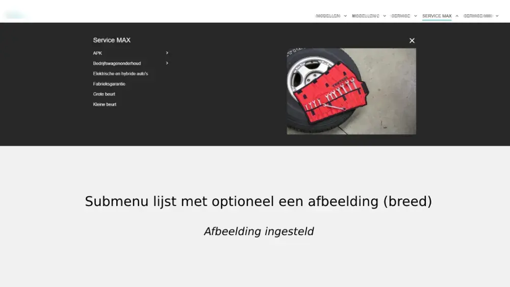 Submenu lijst met optioneel een afbeelding (breed) met afbeelding