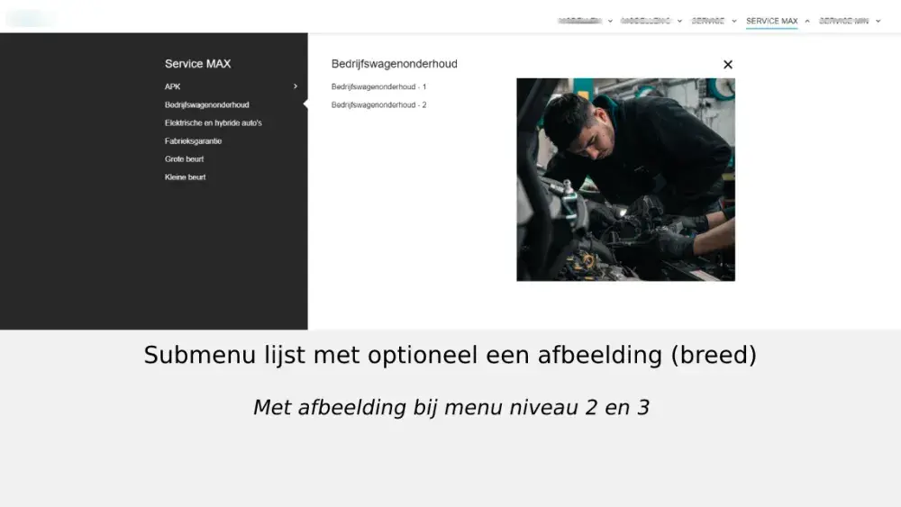 Submenu lijst met optioneel een afbeelding (breed)