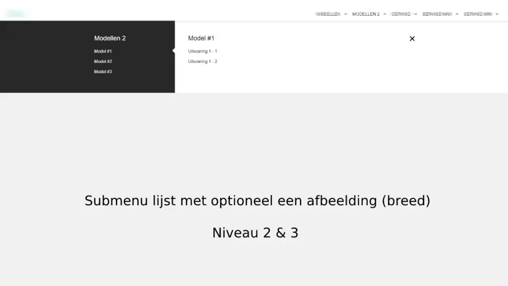 Submenu lijst met optioneel een afbeelding (breed) niveau 2 en 3