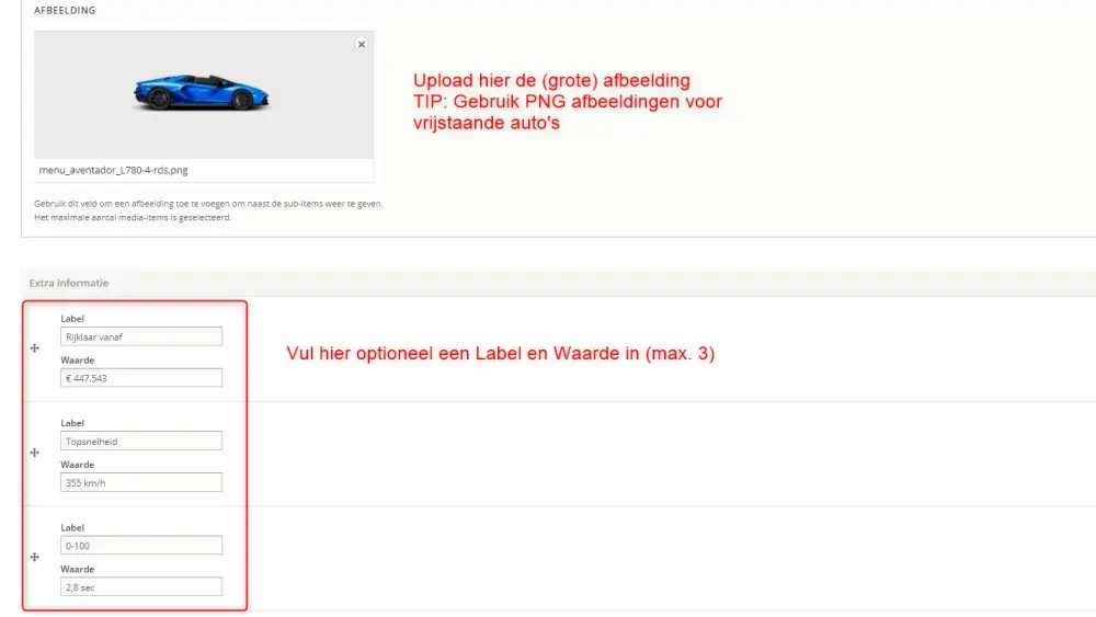 Submenu lijst met grote afbeelding per sub-item (breed)